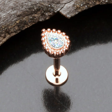 Detail View 1 of Rose Gold Mandala Ornate Sparkle Teardrop Steel Labret-Teal
